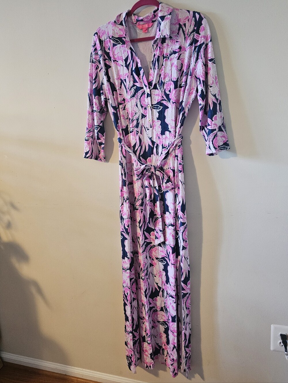 Lily Pulitzer Flamingle Flamingo Print Inky Navy & Pink Holloway Maxi Dress XL